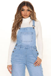 Keep It Loose Wide Leg Denim Overalls - Medium Blue Wash Ins Street